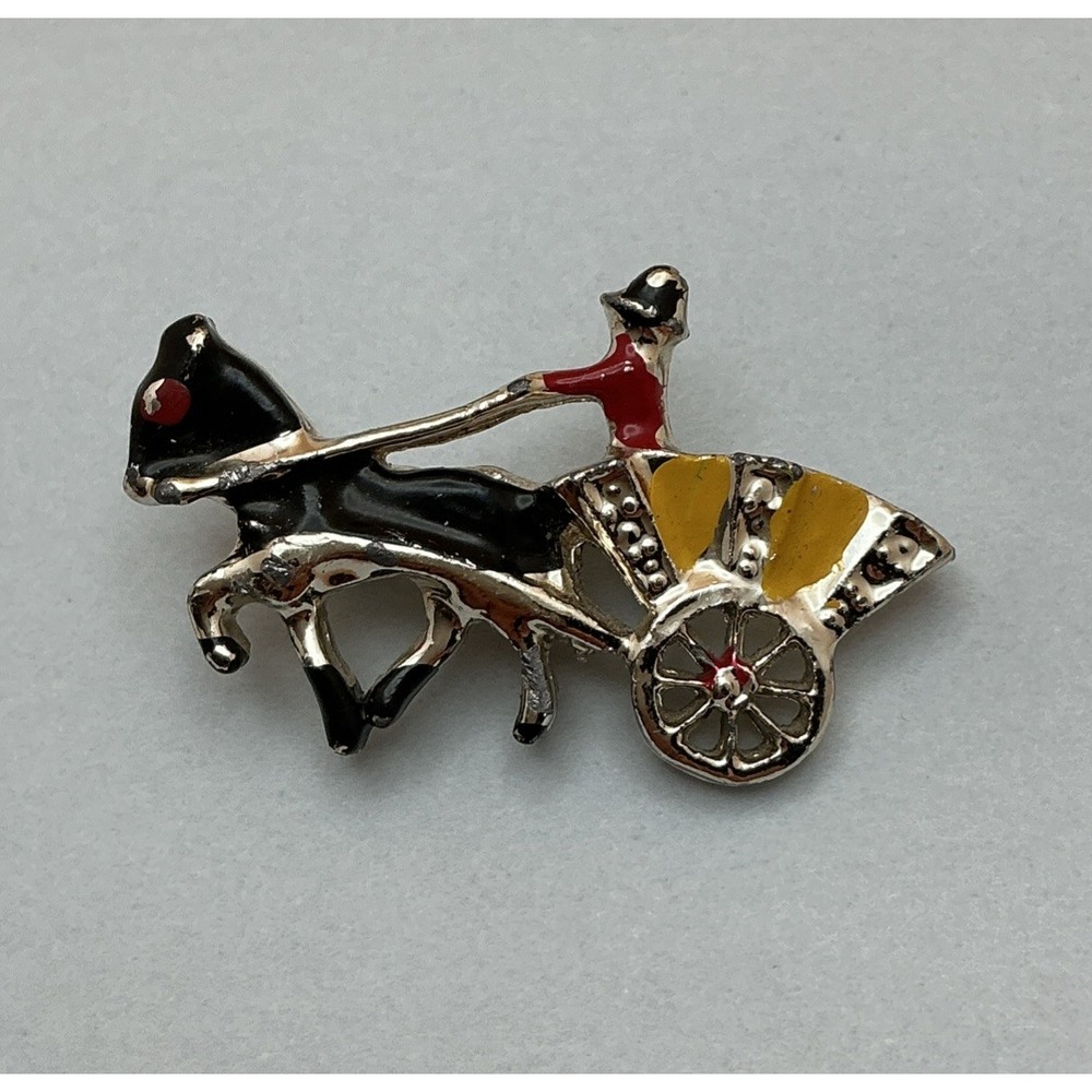 Vintage Horse & Wagon Carriage Pin, Silver Tone, 1950s